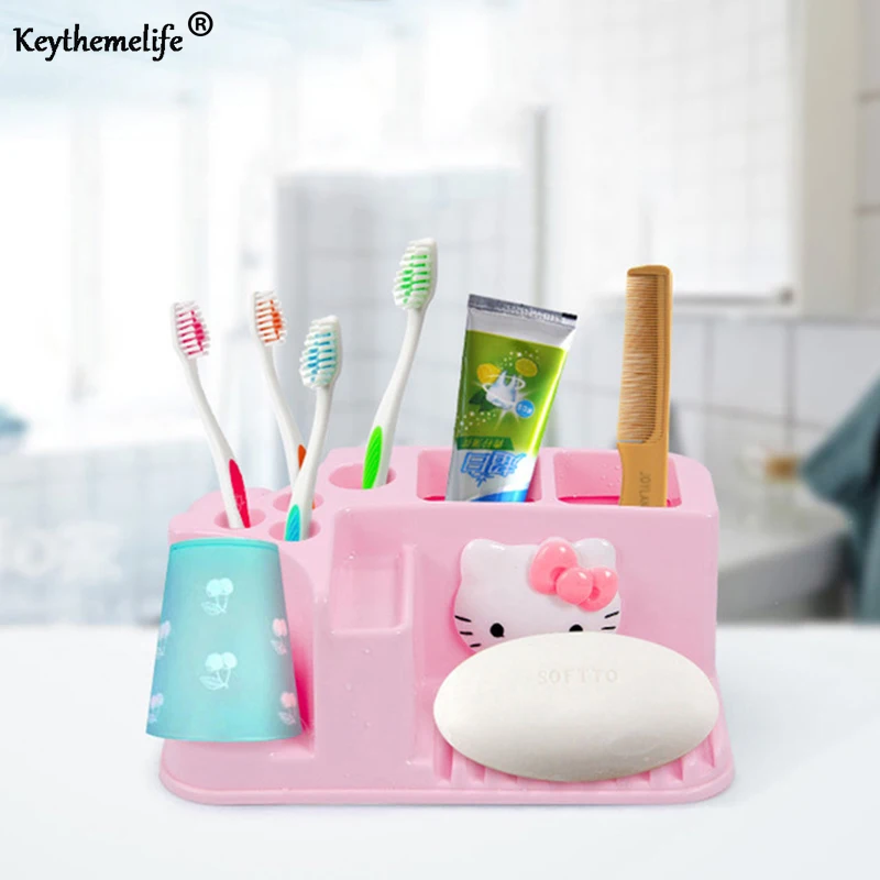 Cute Hello Kitty Cartoon Toothbrush Holder Bathroom Accessories Set Family Style Toothbrush Holder Storage Rack