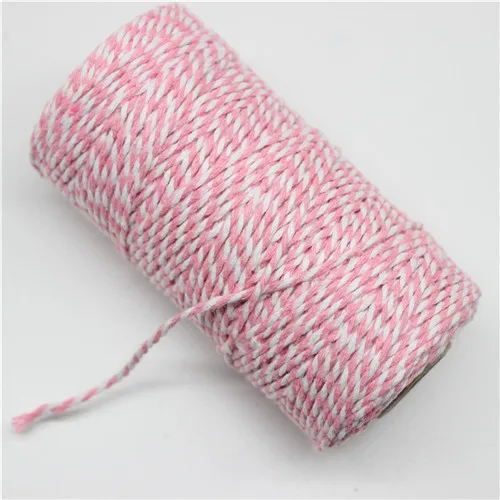 100 м* 2 мм двойной цвет хлопок Бейкер веревка шпагат для ручной работы аксессуары Свадебная вечеринка украшения подарок DIY упаковка - Цвет: Pink white