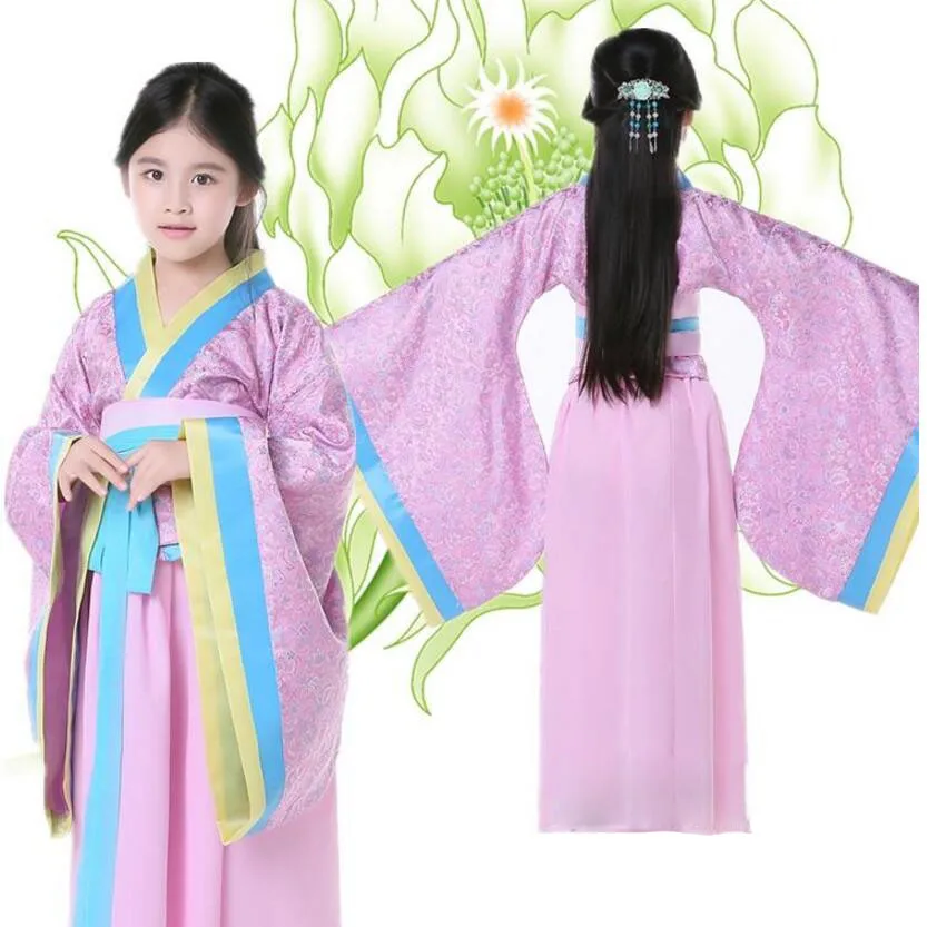 Vestido Hanfu Infantil Tradicional Chino – Bordado De Flores, Elegante, Para Baile, Escenario, Fiestas, Talla única