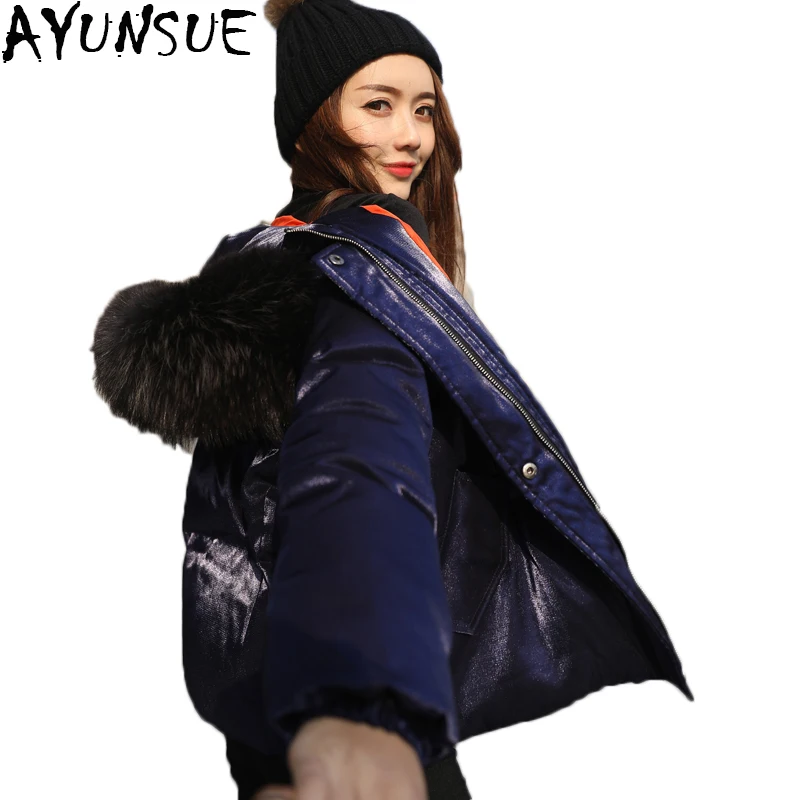 

AYUNSUE New Fashion Winter 90% Duck Down Jackets Women Short Coats 2019 Large Raccoon Fur Thicken Overcoat Hight Quality LX980