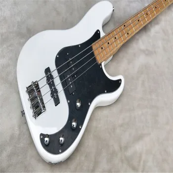 Factory Custom Fi White 4 Strings Electric Bass Guitar with  black Pickguard,Chrome Hardwares,Maple Fingerboard,Offer Customized