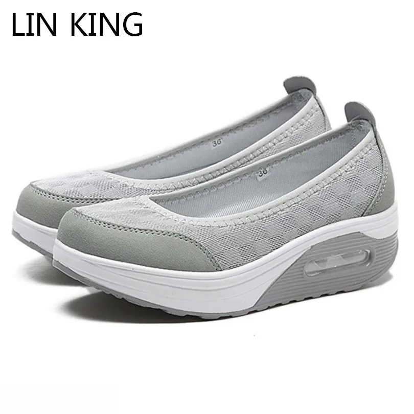 

LIN KING Big Size Breathable Women Casual Shoes Thick Sole Outdoor Sneakers Wedges Swing Shoes Slip On Loafers Nurse Work Shoes