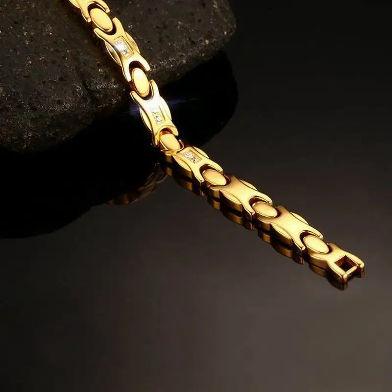 Новое поступление женский гематитовый магнитный браслет золотого цвета из нержавеющей стали с циркониевым браслетом