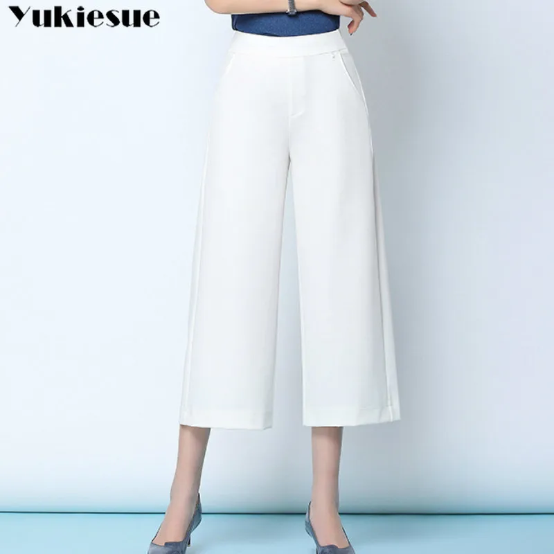 streetwear summer women's white work pants female high waist wide leg ...