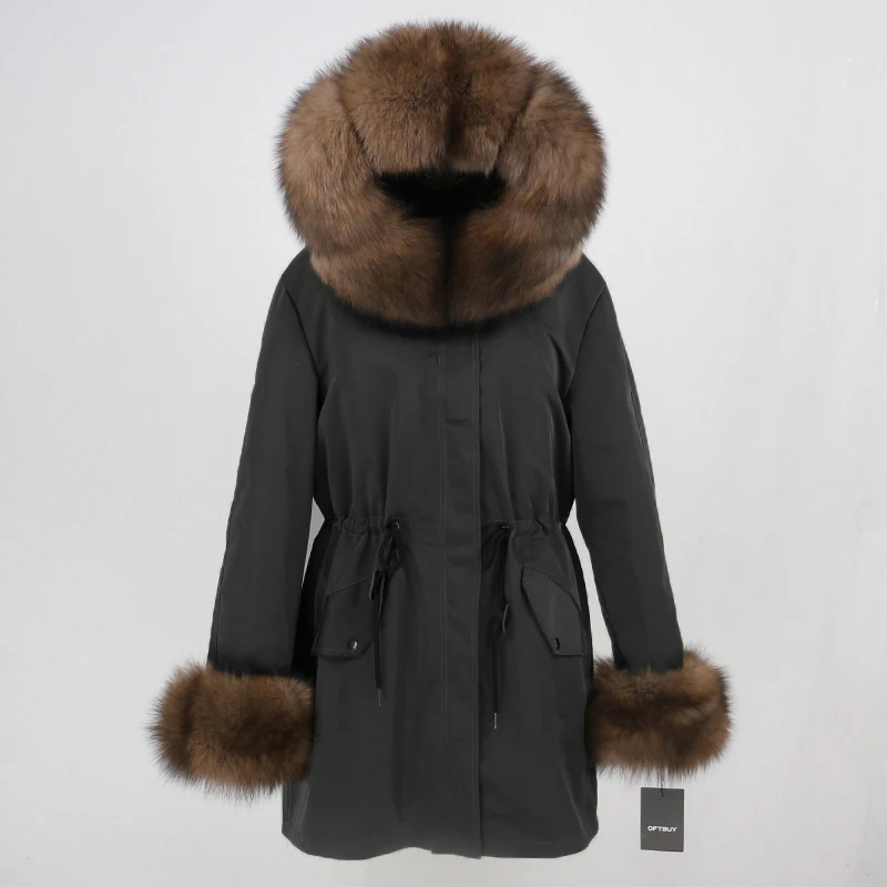 OFTBUY, зимняя куртка для женщин, натуральный мех, пальто, водонепроницаемая парка, натуральный Лисий мех, воротник, манжеты, мех кролика, подкладка, верхняя одежда, съемная, Новинка