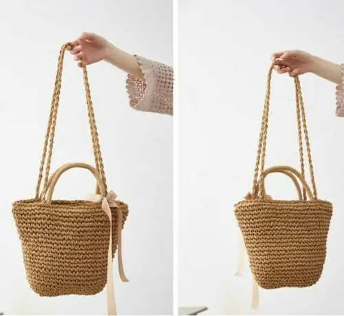 Handbag Shoulder Straw Weave Shopping Tote Satchel Eco-Messenger Bag Square Bags Messenger Bags Leather Handbag Bag For Women