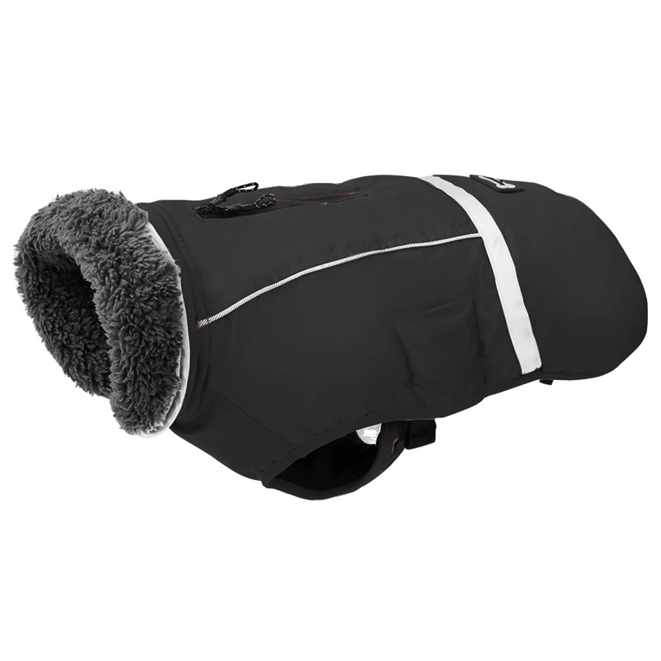 Куртка для собак 4 цвета Водонепроницаемая флисовая одежда для маленьких средних и больших собак ветрозащитная теплая зимняя верхняя одежда пальто светоотражающий наряд - Цвет: Черный