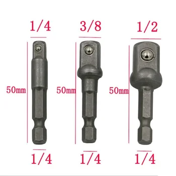 

3pcs Impact Drill Socket Bit Adapter Extension Bar Hex Shank Set Electric Screwdriver Tools 1/4" 3/8" 1/2"