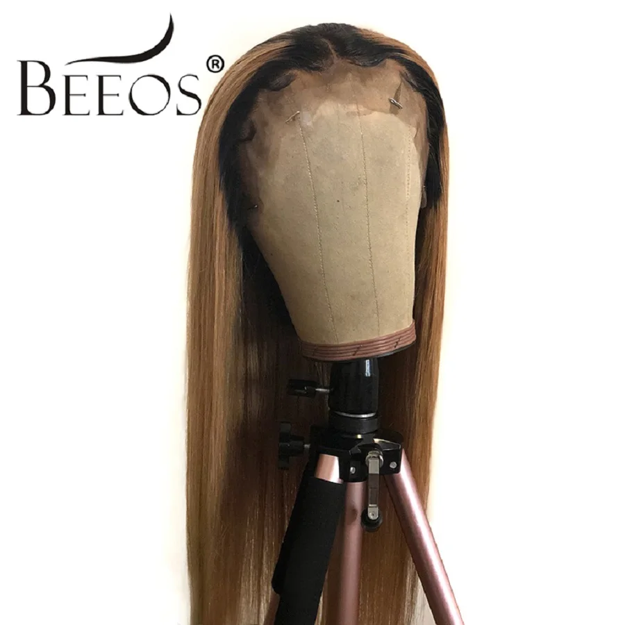 

Beeos Ombre 13x6 Deep Part Lace Front Human Hair Wig For Women 1b/27 Honey Blonde Straight Remy Wigs Invisible Fake Scalp Cap