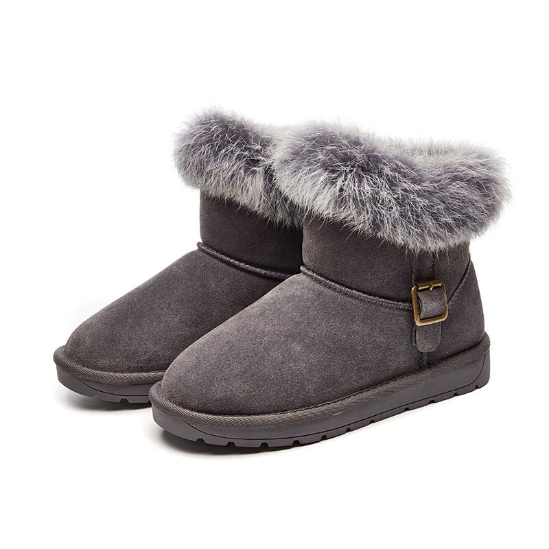 

2018 winter new fashion simple solid color snow boots women leather comfortable warm plus velvet non-slip flat casual boots.