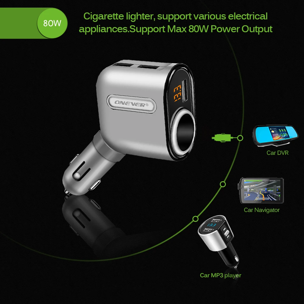 Onever 3 Порты USB Автомобильное Зарядное устройство Автомобильный Разветвитель Прикуривателя 5 В 3.1A 12 В-24 В Max 80 Вт Мощность адаптер с Напряжение Дисплей