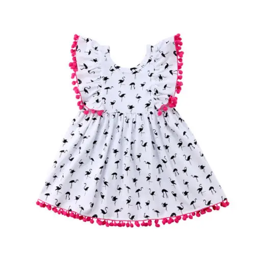 

Summer Casual Sleeveless Infant Kids Baby Girls Flamingo Floral Party Pageant Dress Sundress Clothes