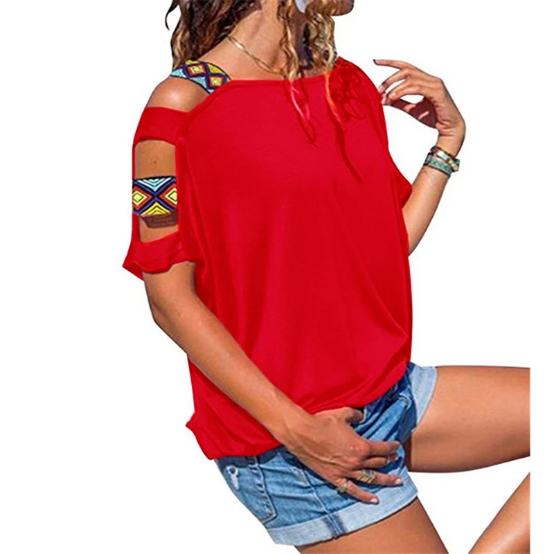 BBYES Hot Summer Female Casual Sleeve Loose Type T-Shirt Tops Women Short Sleeve Strapless Off Shoulder Blouse Plus Size S-2XL