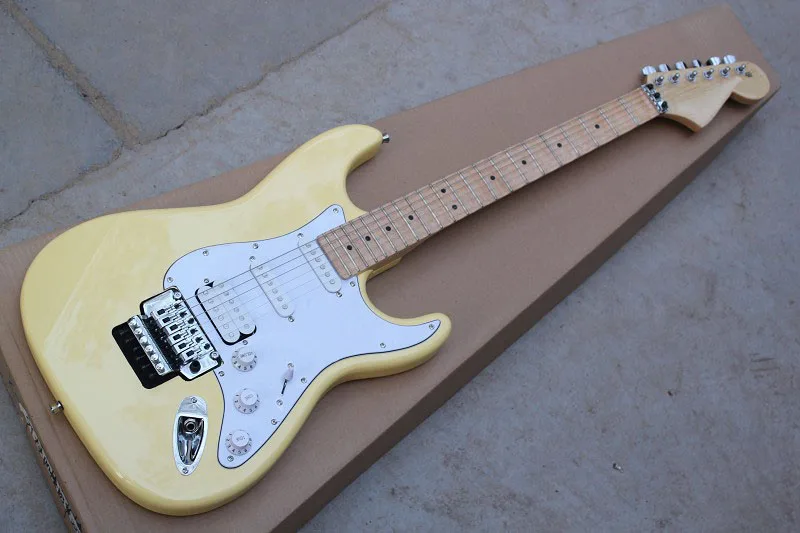 Бесплатная доставка Одежда высшего качества Желтый Stratocaster Chrome тремоло Floyd Rose