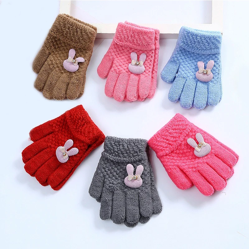 1 Pair Winter Children Cartoon Rabbit Decal Full Finger Kids Gloves