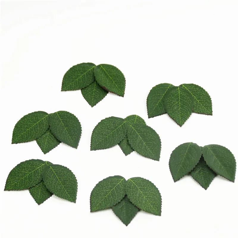 

100 pieces Cheap High Quality Green Artificial Silk Leaf flowers Fake Plastic Leaves For Bouquet Garland Wedding decoration