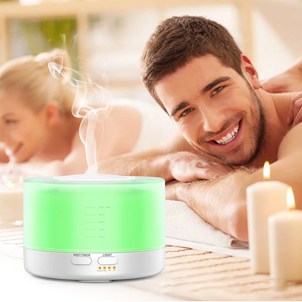 

GRTCO 500ML Essential Oil Diffuser Wood Grain Air Humidifier Aroma Machine Cool Mist With Remote Control 7Colors Led Lamp