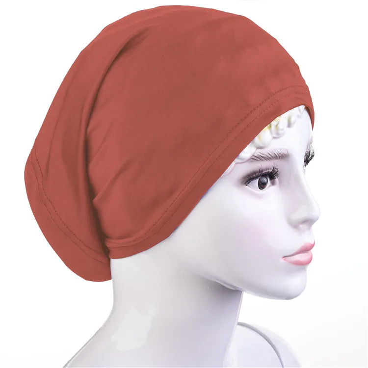 Мягкая мусульманская полностью покрывающая хлопковая внутренняя женская мусульманская хиджаб шапка исламский подшарф головной убор шапка YS541 - Цвет: Dark Orange