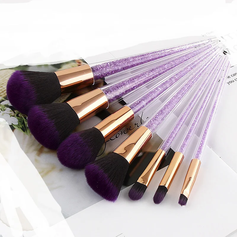 

7PCS Unicorn Brushes Diamond Purple Make Up Brushes Set Crystal Portable Foundation Blending Powder Cosmetic Brushes maquillaje