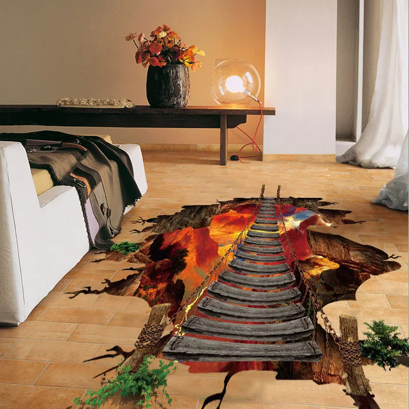 

Vivid 3D Bridge Volcanic Wall Sticker House Living Room Floor Bedroom Home Decor PVC Decals For Drop Shipping