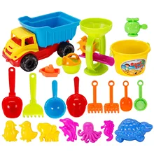 21 PCS Kids Beach Sand Game Sandbeach Toys Set Including Dolphin Shovels Rakes Truck Hourglass Bucket Octopus Elephant Seahorse