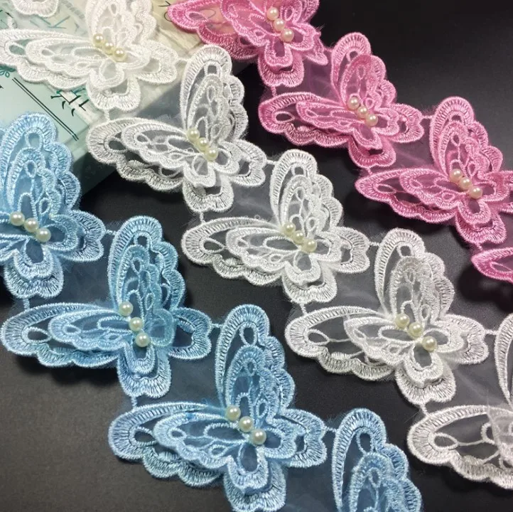 3D Вышивка двойная бабочка жемчужная кружевная отделка Diy свадебное платье