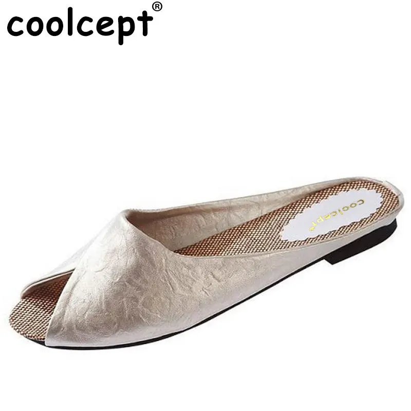 

Coolcept New Arrival Quality Leather Sandals Slippers Simple Style Casual Summer Woman Sandals Round Toe Square Heels Size 35-40