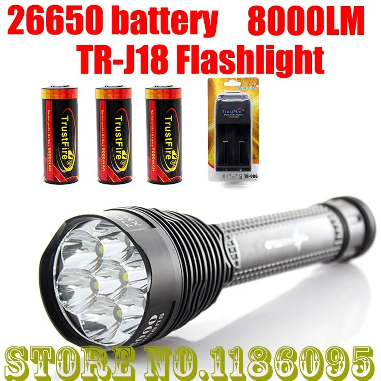 2 компл. TrustFire TR-J18 фонарик 5 Режим 8000 люменов 7 X CREE xm-l T6 LED по 18650 или 26650 Батарея водонепроницаемый высокое Мощность факел