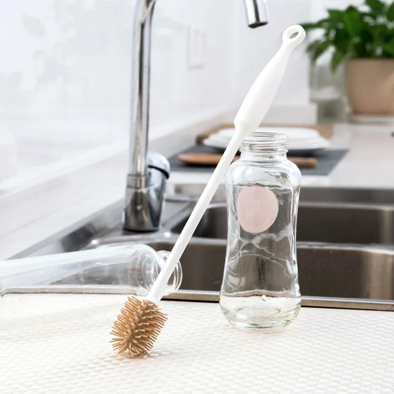 White Long Handle Kitchen Sponge Wash Cup Brush milk Bottle Brush Cup