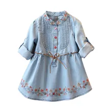 

New spring and autumn denim dress girl Long-sleeved cotton Children's clothing Quality Casual Buttoned girl dress