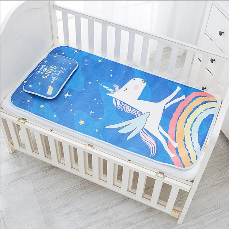 

2pcs/set Summer Baby Bedding Set Ice Silk Mat & Pillow Crib Cover Kindergarten Bed Cover Newborn Infant Kids Head Pillows