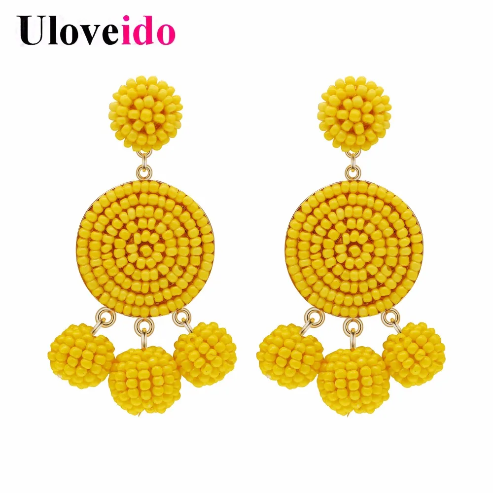 Uloveido Yellow Earring 2018 Thread Wrapped Sead Bead Earrings for Women Cute Stud Earings