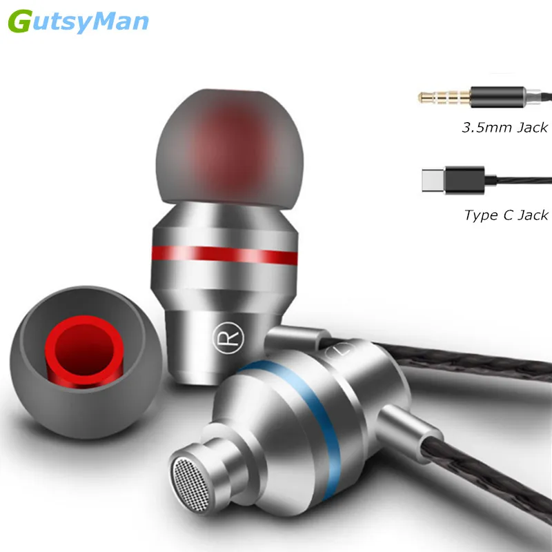 

GutsyMan Wired Earbuds 3.5mm & Type C In Ear Earphone Earpieces With Mic Stereo Headset For Samsung Xiaomi Huawei Phone Computer