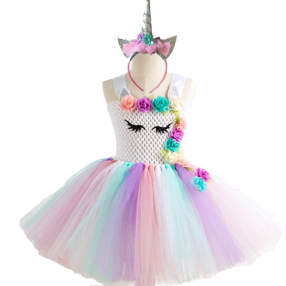 1 Set Tutu Dress with Headband Unicorn Cute Girls Outfit for Banquet Kids Party