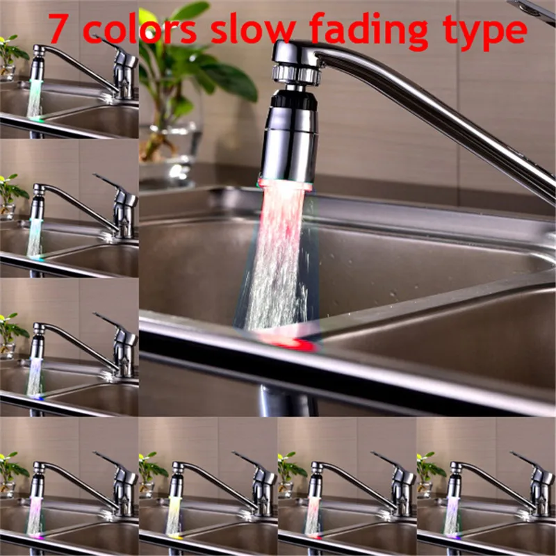 Хромированное крепление для ванной комнаты с одной ручкой, умывальник, раковина, сосуд, кран-смеситель, светодиодный светильник, аэратор для воды - Цвет: 7 colors fading