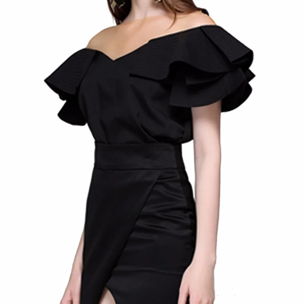 Ruffles Slash Neck Backless Womens Blouses Top Tees Shirt_18