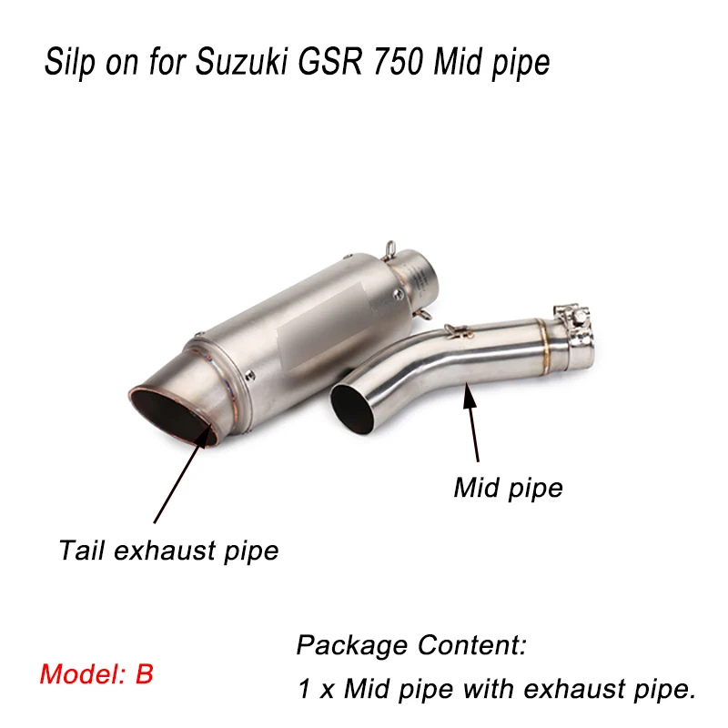 

Silp on for Suzuki GSR 750 Motorcycle Stainless Steel Middle Connecting Pipe With 51mm Tail Exhaust Muffler Pipe Silencer System