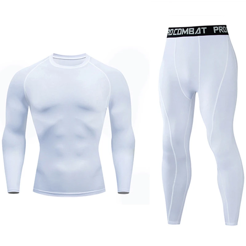 Мужская спортивная одежда короткий Бегущий человек компрессионные колготки сухой пота спортивный костюм спортивная мужская черная футболка спортивные штаны S-XXXXL - Цвет: white