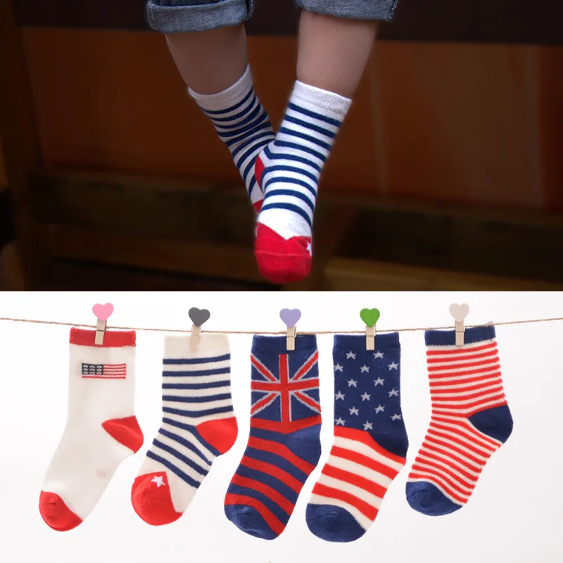 5pcs/set Baby Cotton England flag socks fashion girls boys cotton socks cute short boots
