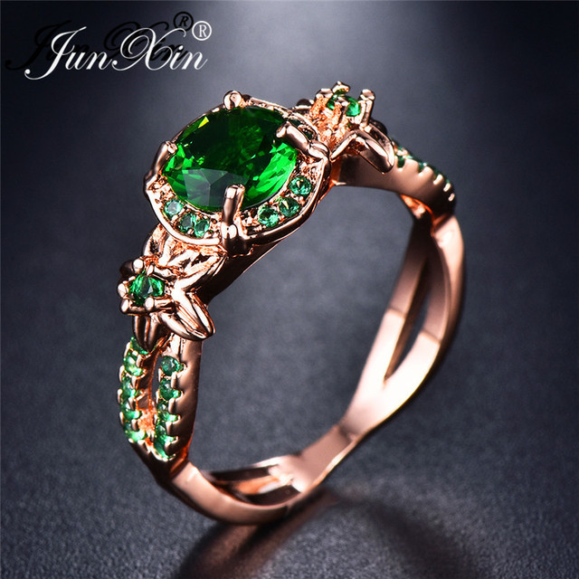 Cute Female Crystal White Blue Green Round Ring Fashion Rose Gold Flower Ring Zircon Stone Engagement Rings For Women