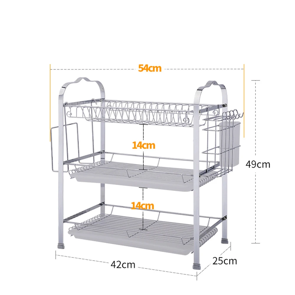 Кухонная полка для сушки из нержавеющей стали, полка для посуды, трехуровневый стеллаж для сушки посуды, стойка для посуды, стойка для капельного тарелка WF4091056
