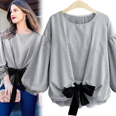 

Spring and Autumn New Women's clothes Striped Lantern Sleeve Long Sleeve Shirt Lady's Shirt women long sleeve shirts