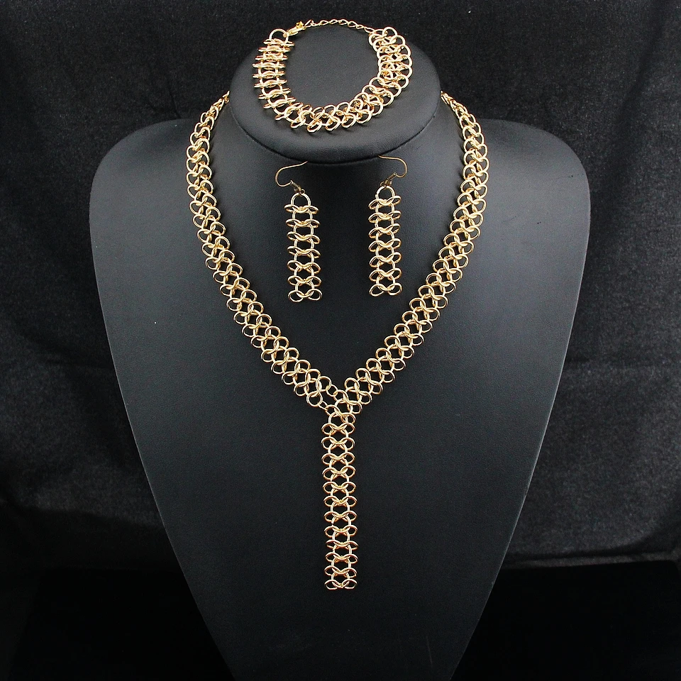 

CirGen Fashion Women Gold Color Chain Pendant Choker Statement Necklace Earring Bracelet Party Wedding Necklace Jewelry Set,E05