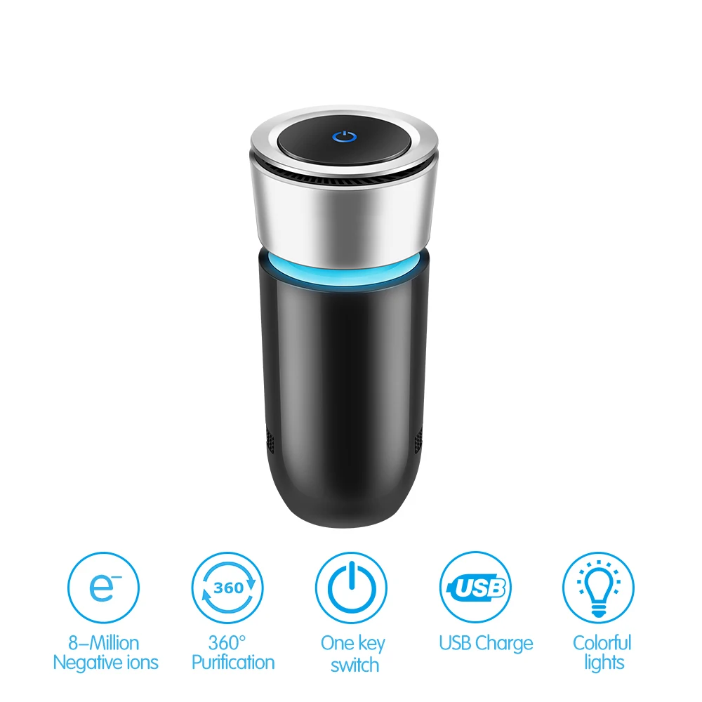 

Car Air Purifier PM2.5 Formaldehyde Negative Ions Air Cleaner Ionizer Air Freshener with Car Charger Remove