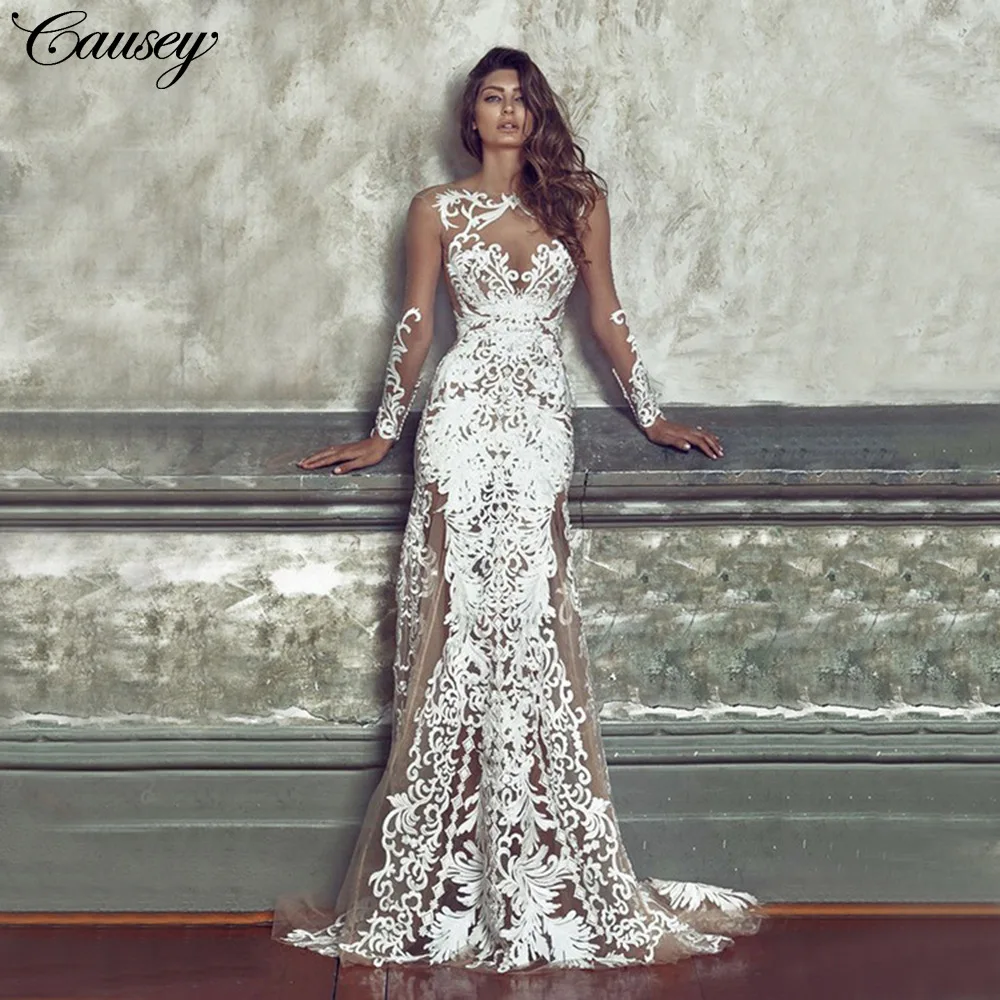 

Hollow Out Sheerness Lace Dress New Gothic Vintage Long Sleeve Floor Length Women Evening Party Dress Sexy Bride Dress