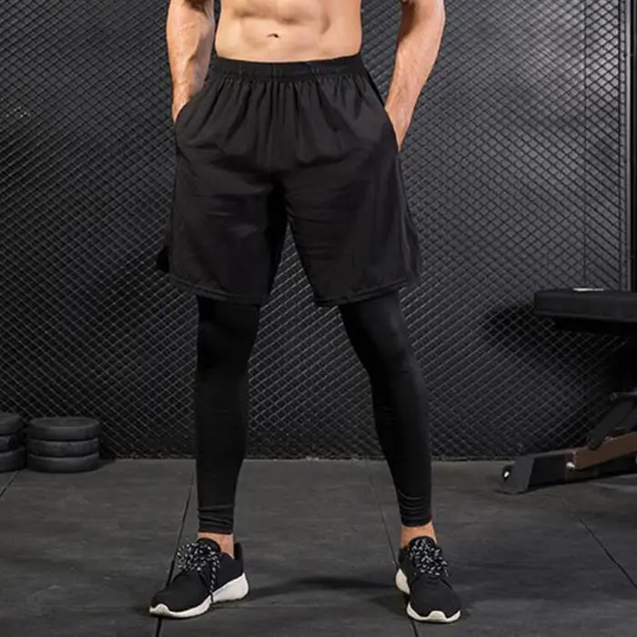 Горячая распродажа мужские спортивные шорты 2 в 1 тренировочные обтягивающие штаны для тренировок, тренажерного зала, верховой езды 19ing