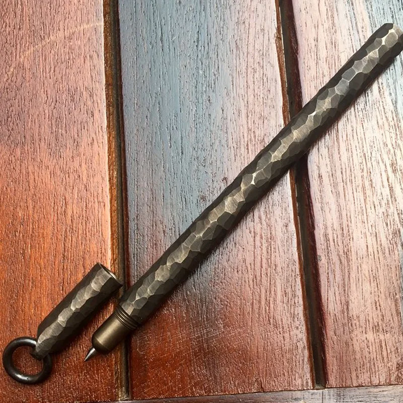 

Old Technique stone line Brass Signature Pen Solid Portable Pocket Copper Handmade GEL Pen Tactical Pen Self Defense