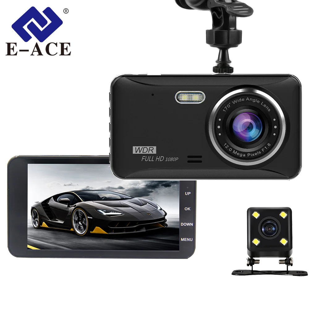 

E-ACE Car Dvr 4.0 Inch Video Recorder Dash Cam FHD 1080P Auto Camera Dual Lens With Rear View Camera Registrator DVRs