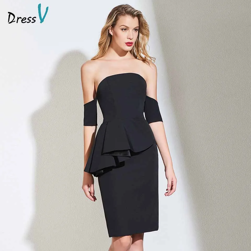 Черное коктейльное платье Dressv элегантное облегающее с открытыми плечами и