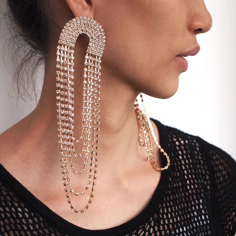 

Stunning Rhinestone Gems Women Drop Dangle Earrings Wholesale Jewelry Bridal Earrings Wedding Statement Earrings New Arrival
